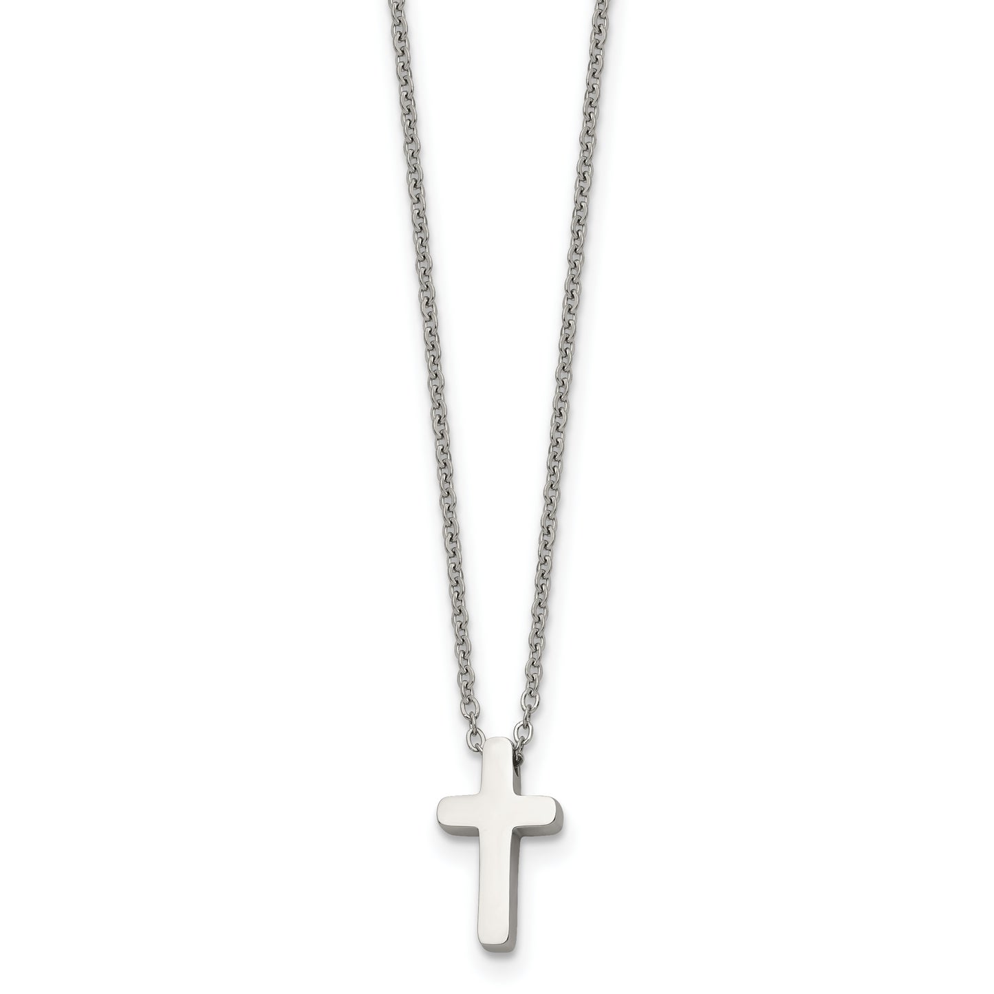 Chisel Stainless Steel Polished Cross Pendant on a 16 inch with 1 inch extension Cable Chain Necklace