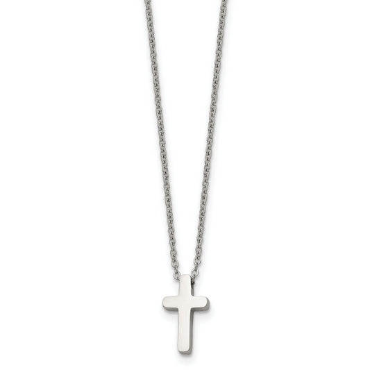 Chisel Stainless Steel Polished Cross Pendant on a 16 inch with 1 inch extension Cable Chain Necklace