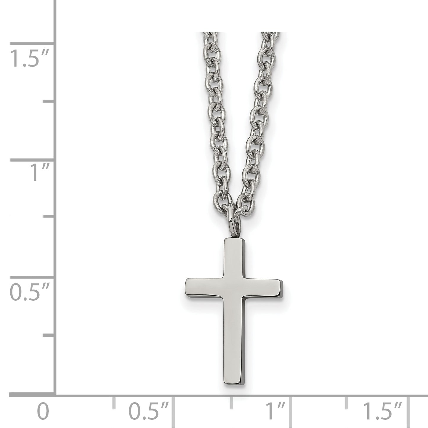 Chisel Stainless Steel Polished 16mm Cross Pendant on a 18 inch Cable Chain Necklace