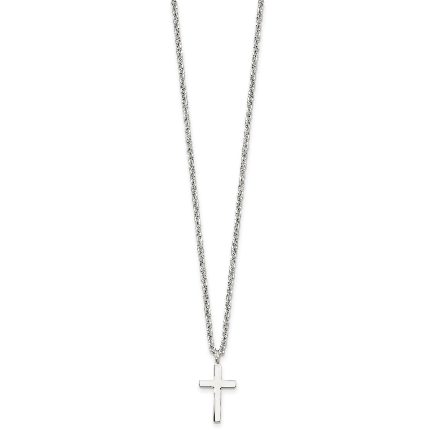 Chisel Stainless Steel Polished 16mm Cross Pendant on a 18 inch Cable Chain Necklace