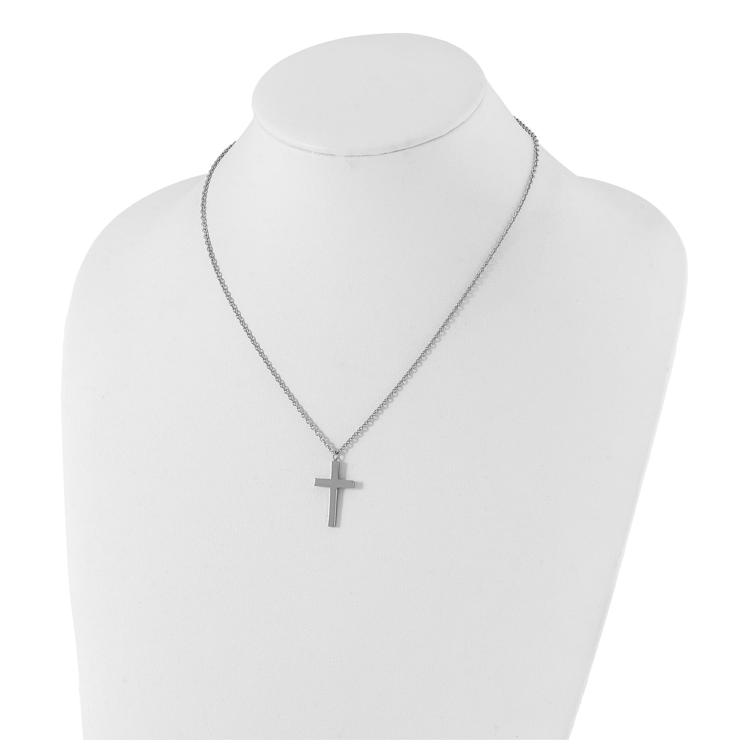 Chisel Stainless Steel Polished 25mm Cross Pendant on a 18 inch Cable Chain Necklace
