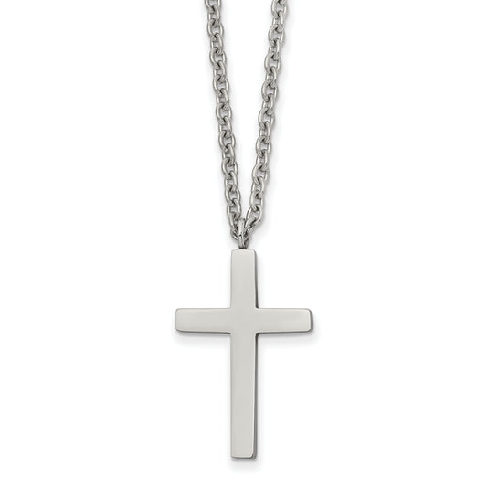 Chisel Stainless Steel Polished 25mm Cross Pendant on a 18 inch Cable Chain Necklace