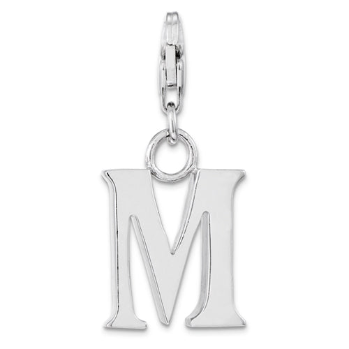 Sterling Silver Block M Initial Charm with Lobster