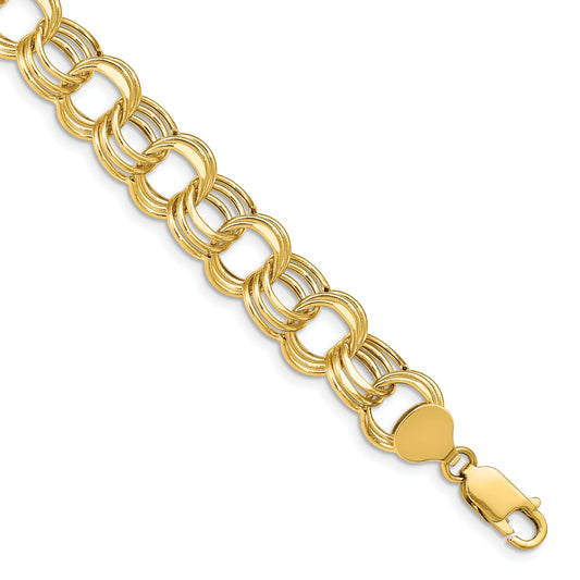14k Lite 11mm Triple Link Charm Bracelet
