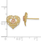 14k Two-Tone with Lace Trim and Flower Heart Post Earrings