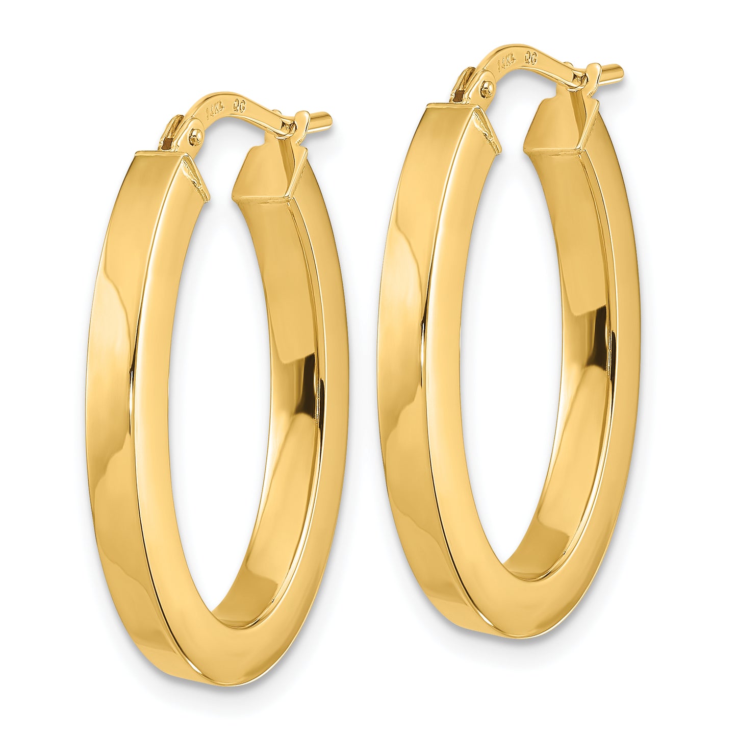 14k Polished Square Tube Oval Hoop Earrings