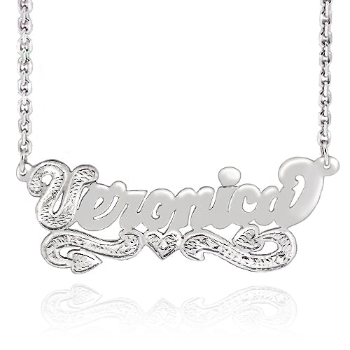 Sterling Silver Bold Script with Hearts Name Necklace