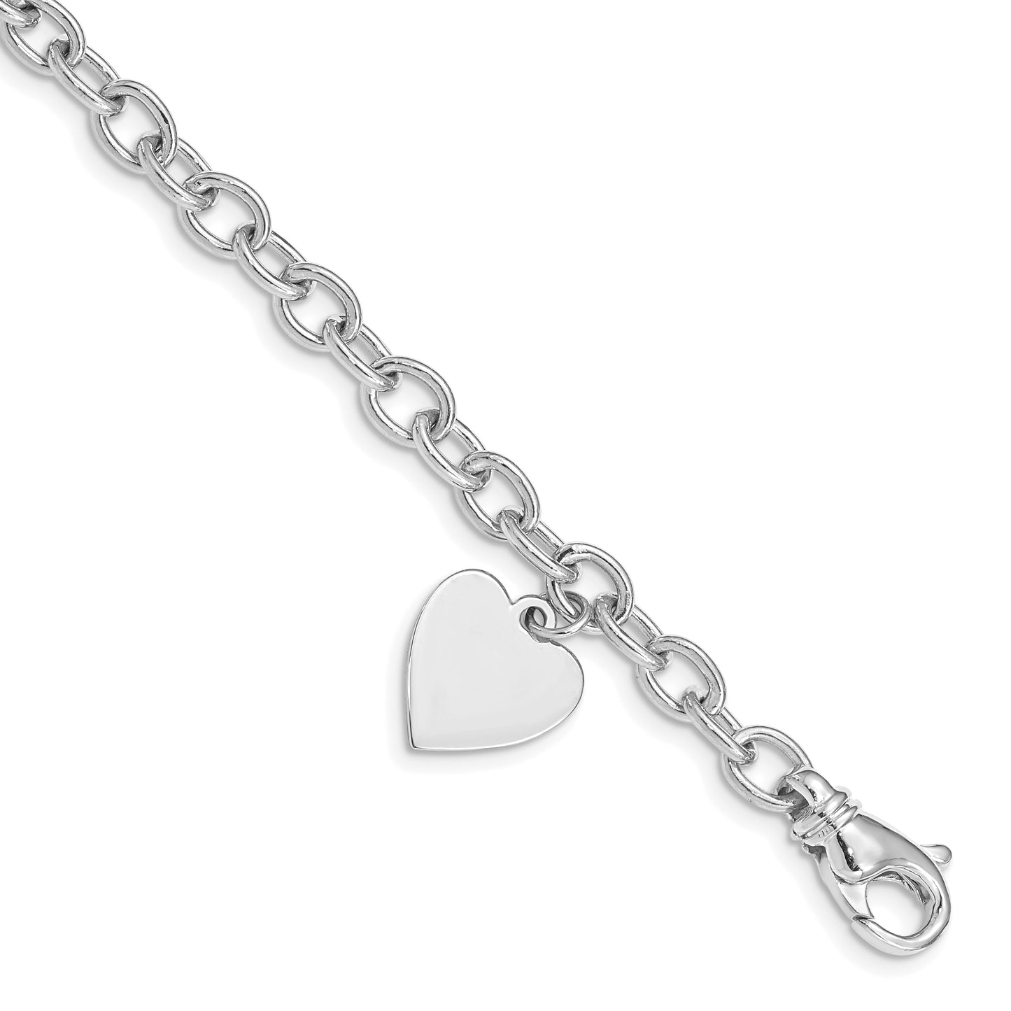 14k White Gold Link with Heart Charm Bracelet