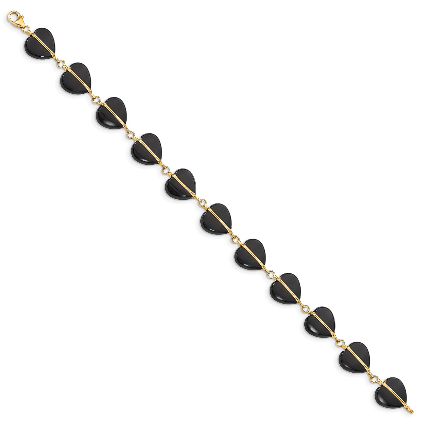 14k Black Onyx Hearts 7 inch Bracelet