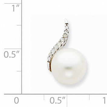 14k White Gold 9-10mm White Button FWC Pearl and Diamond Pendant