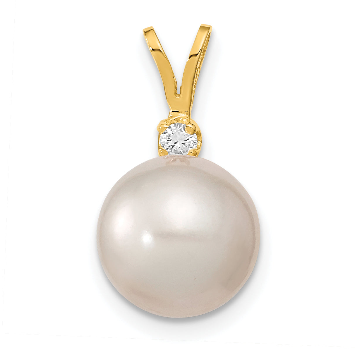 14k 9-10mm White Saltwater Culutured South Sea Pearl .05ct Diamond Pendant