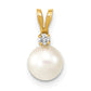14k 6-7mm Round White Saltwater Akoya Cultured Pearl Diamond Pendant