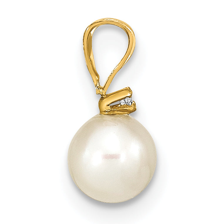 14k 5-6mm Round White Freshwater Cultured Pearl Diamond Pendant