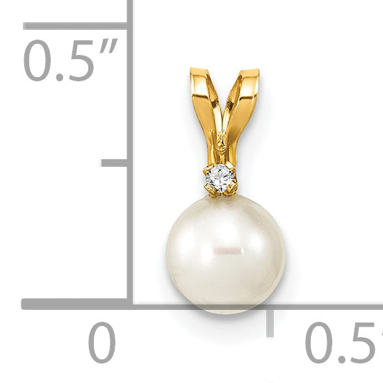 14k 5-6mm Round White Freshwater Cultured Pearl Diamond Pendant