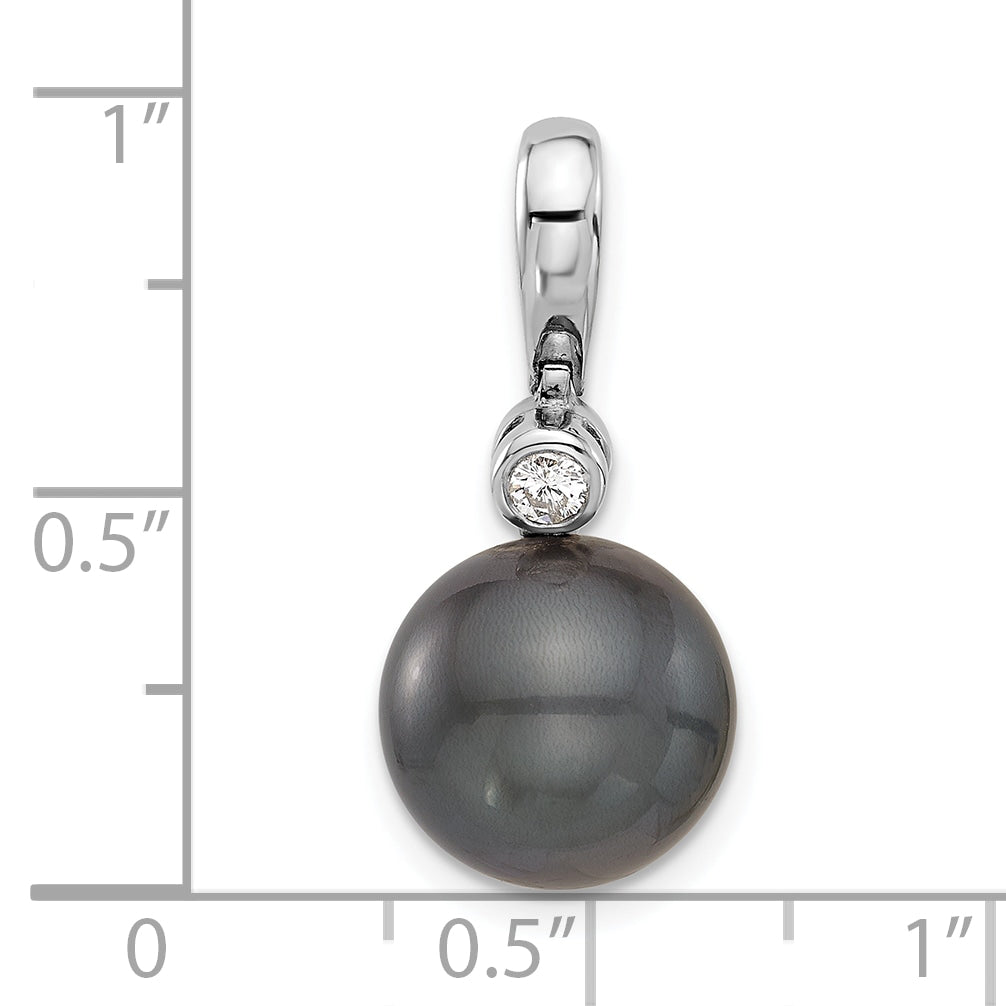 14K WG 11-12mm Round Blk Saltwater Tahitian Pearl .05ct Diamond Pendant