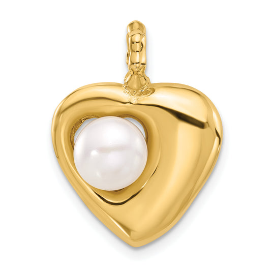 14K 7-8mm Button White Freshwater Cultured Pearl Heart Pendant