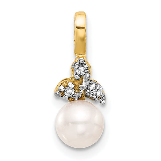14K 6-7mm Round White FWC Pearl and .03ct. Diamond Pendant