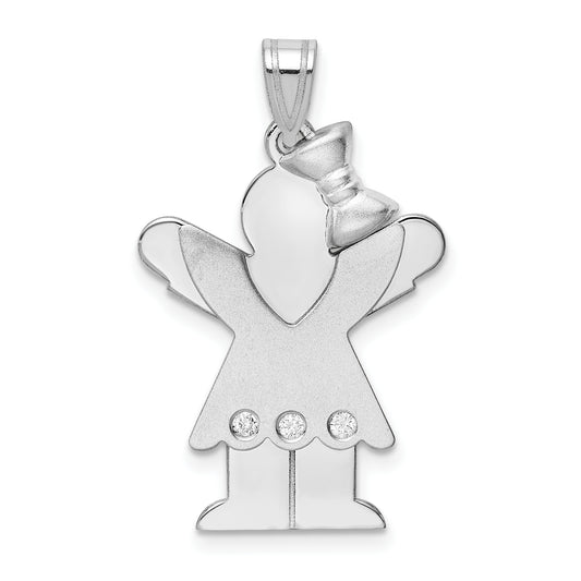 14k White Gold Complete Girl with Bow on Right Diamond Charm