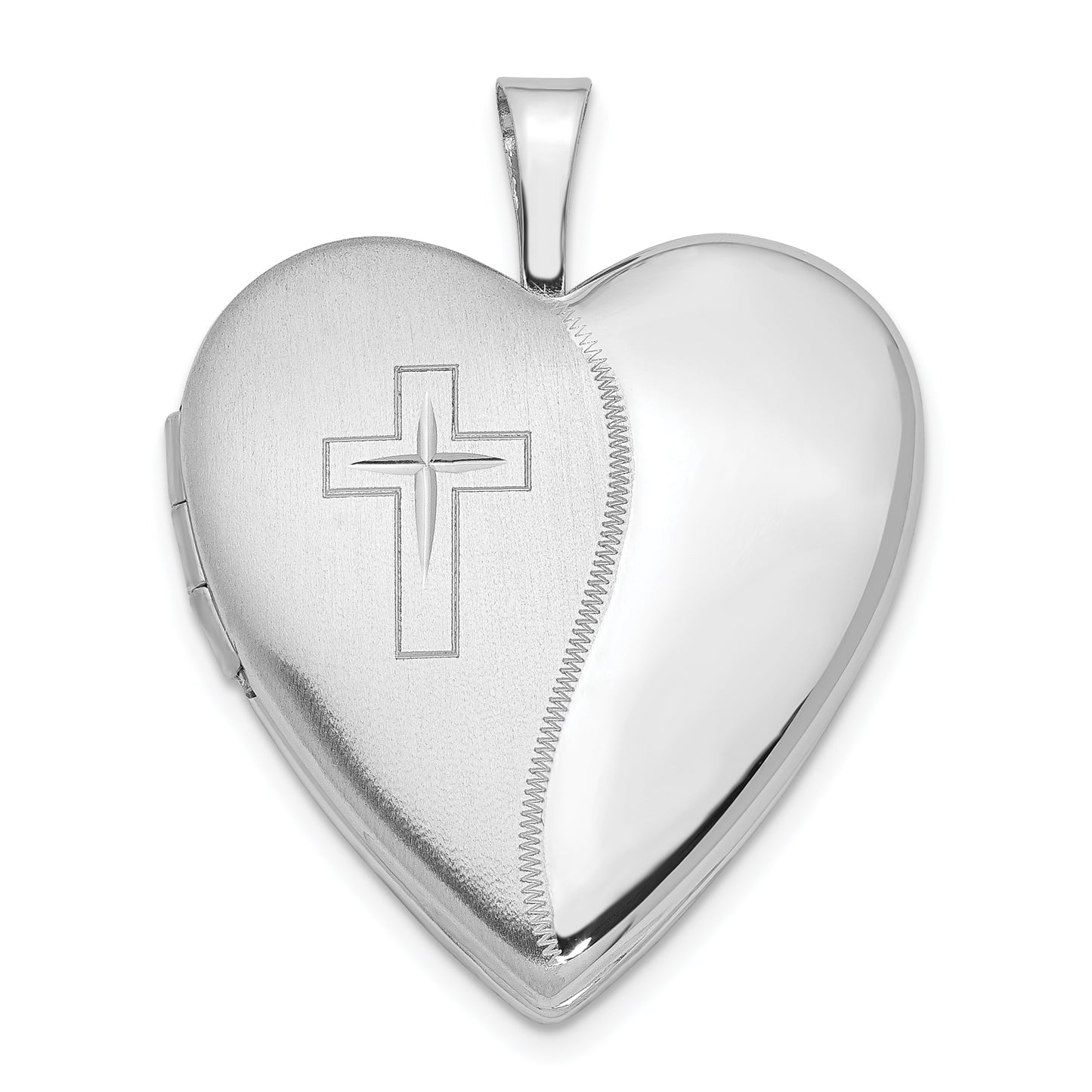 14K 20mm White Gold Polished Satin with Cross Heart Locket