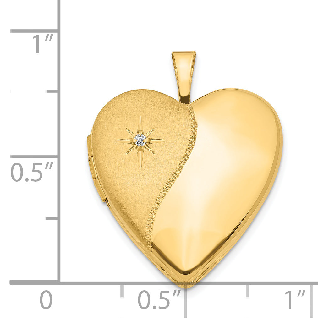 14K 20mm Diamond Polished and Satin Heart Locket