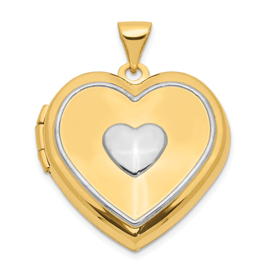 14k Two-tone with White Rhodium Heart with Key Charm Inside Heart Locket