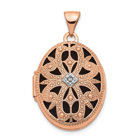 14k Rose Gold with Diamond and Black Fabric Vintage 21mm Oval Locket