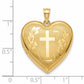 14k Textured and D/C Floral Cross Ash Holder Heart Locket