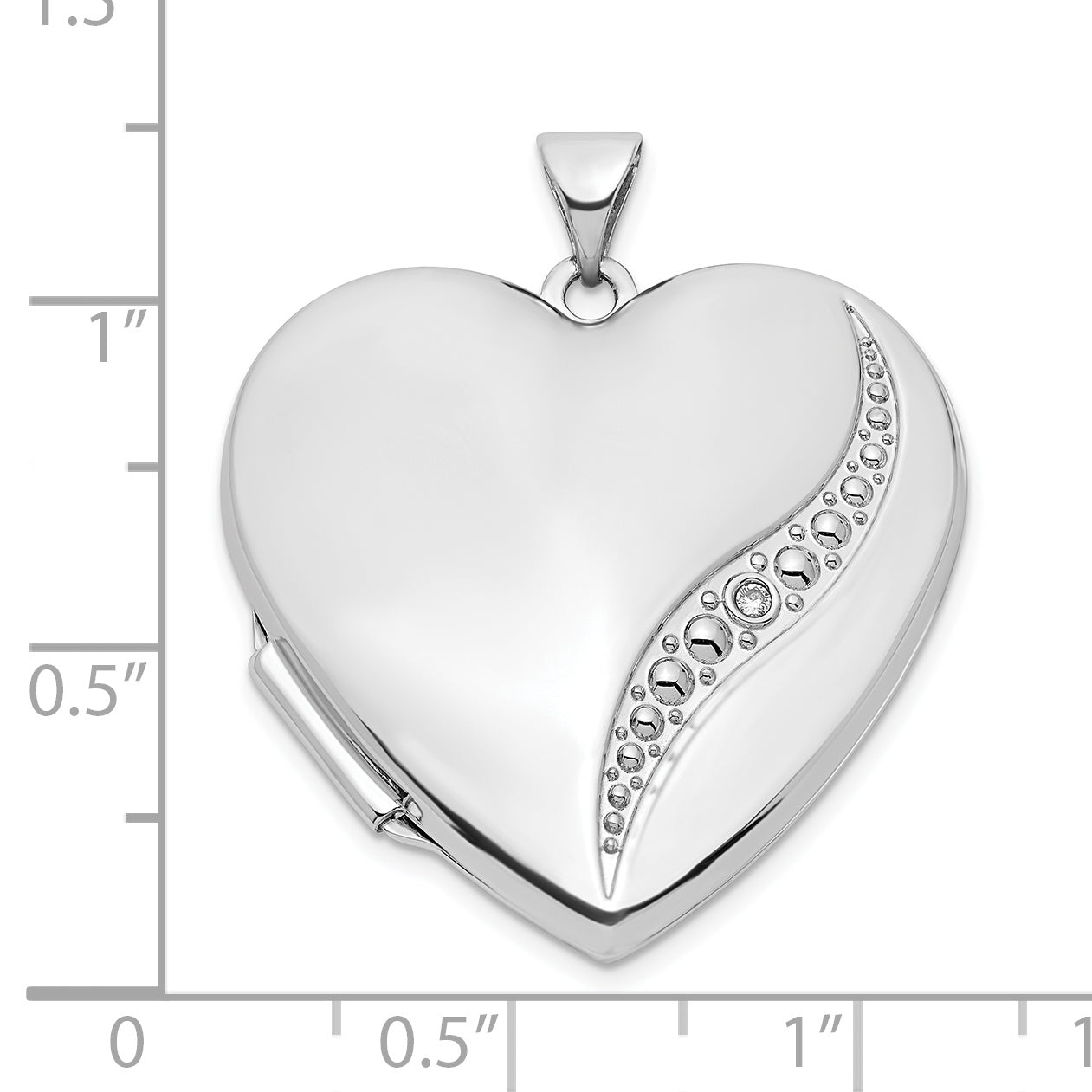 14k White Gold Wave Diamond 27mm Heart Locket