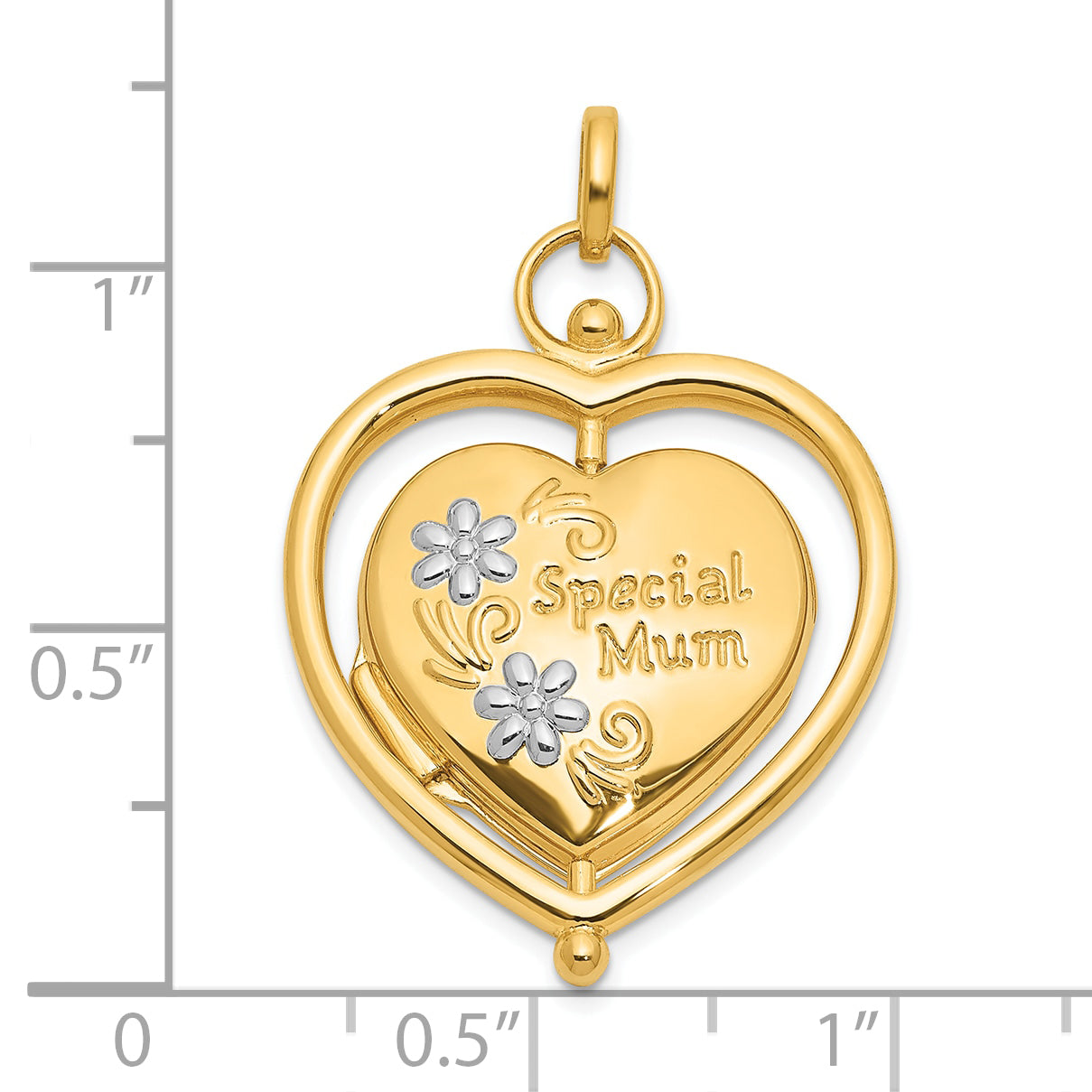 14K and White Rhodium Floral Special Mum Reversible Heart Locket