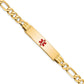 14 Karat Yellow Gold 10.5mm Centered Medical Red Enamel Flat Figaro Link ID Bracelet
