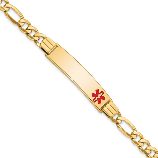 14K Medical Red Enamel Flat Figaro Link ID Bracelet