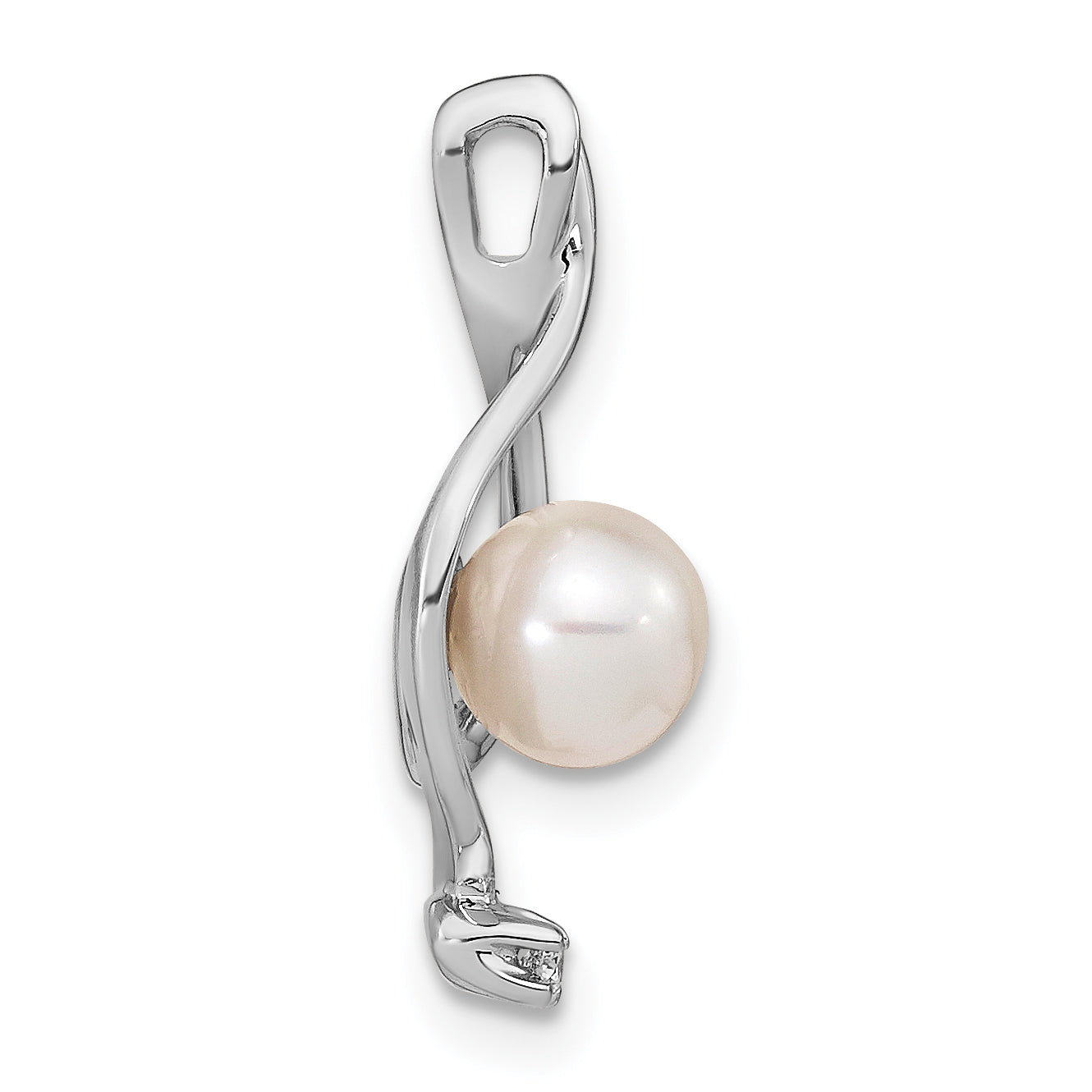 14k White Gold 5.5mm Round Freshwater Cultured Pearl AA Diamond Pendant