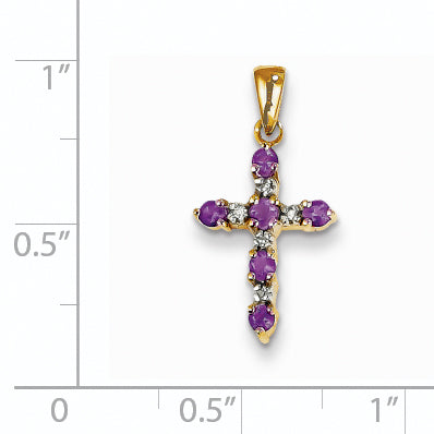 14k Amethyst and Diamond Cross Pendant