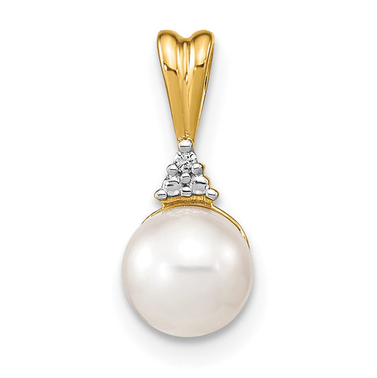 14k 6-7mm White Round FW Cultured Pearl and Diamond Pendant
