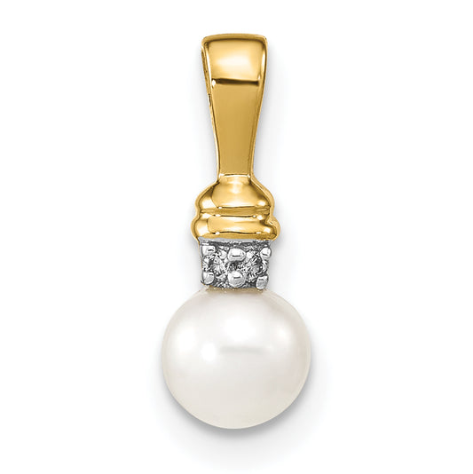 14k 5-6mm White Round FW Cultured Pearl and Diamond Pendant