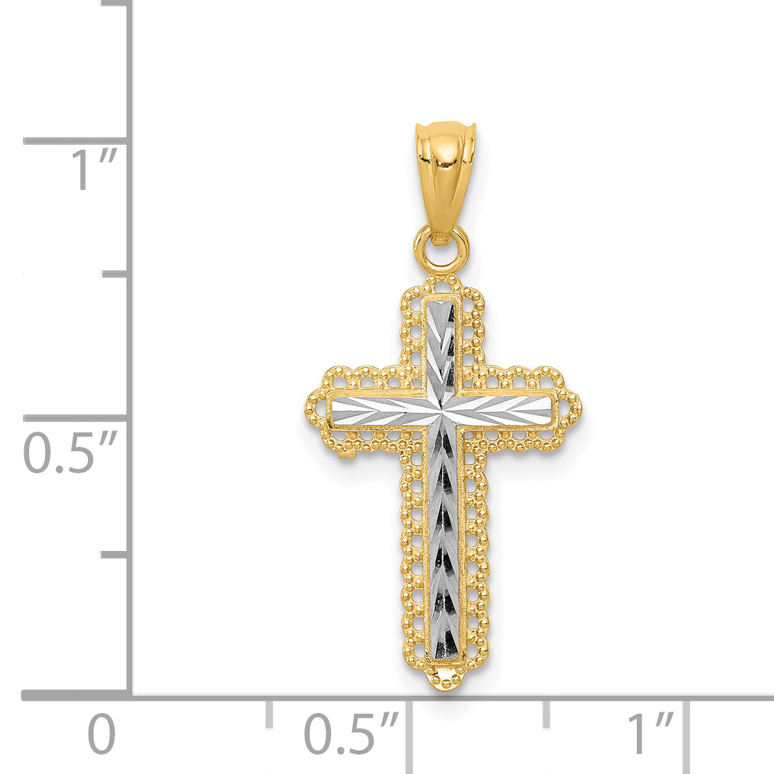 14K with Rhodium Diamond Cut Cross Pendant