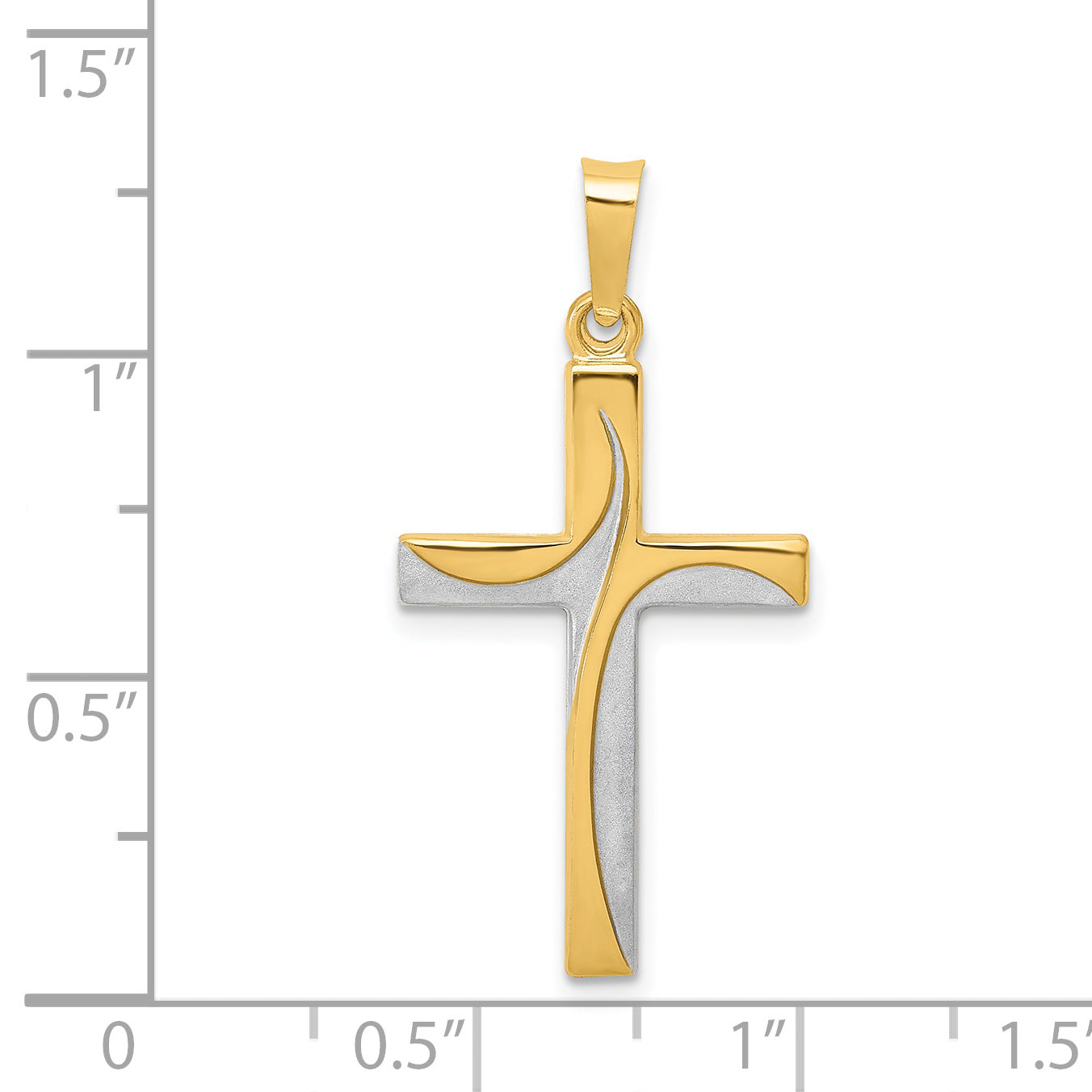 14K Rhodium Satin and Polished Latin Cross Pendant