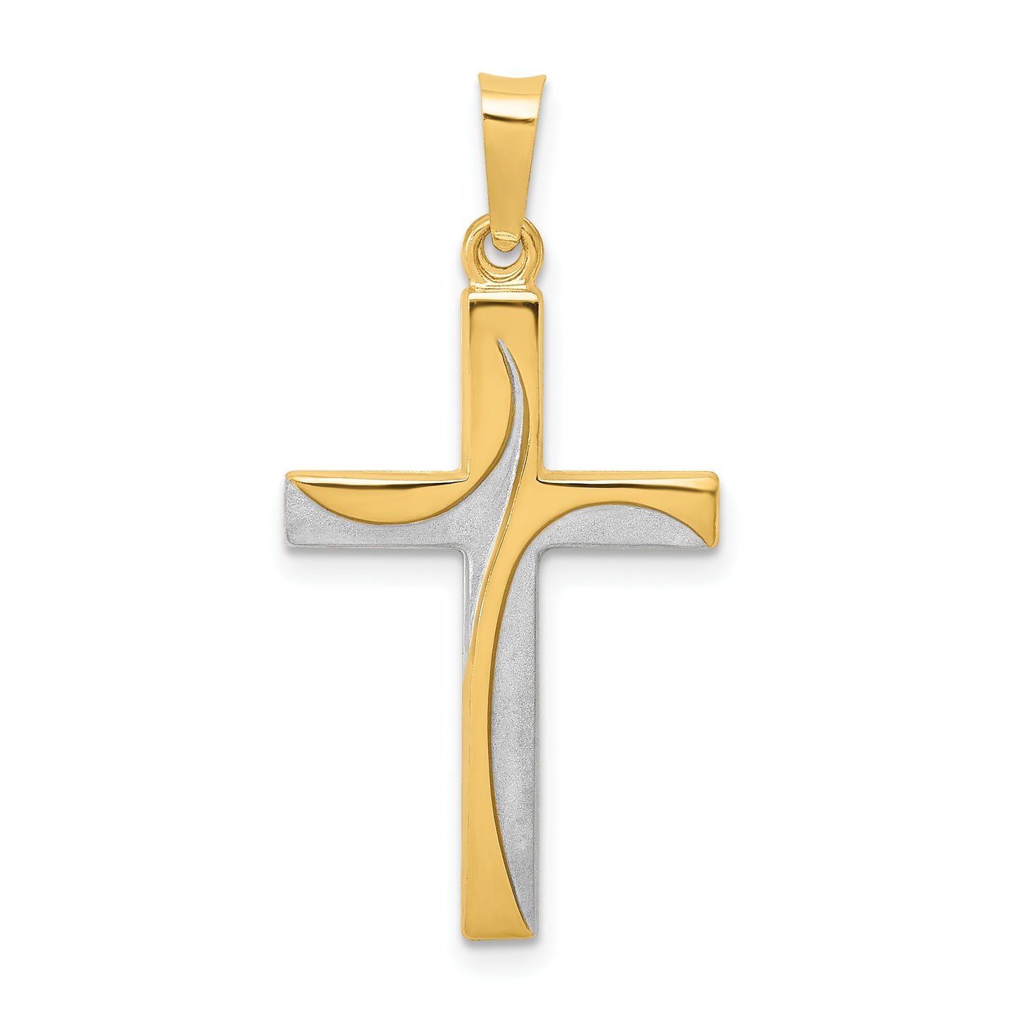 14K Rhodium Satin and Polished Latin Cross Pendant