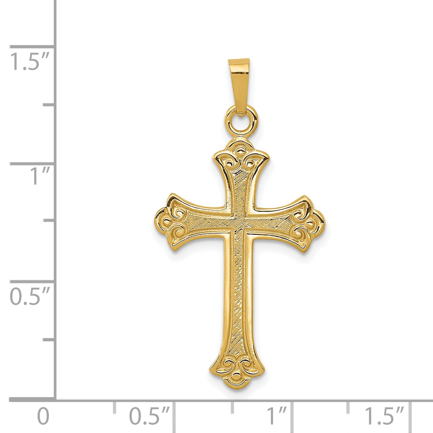 14k Textured and Polished Fleur de lis Cross Pendant
