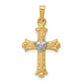 14K with Rhodium Diamond Fleur De Lis Cross Pendant