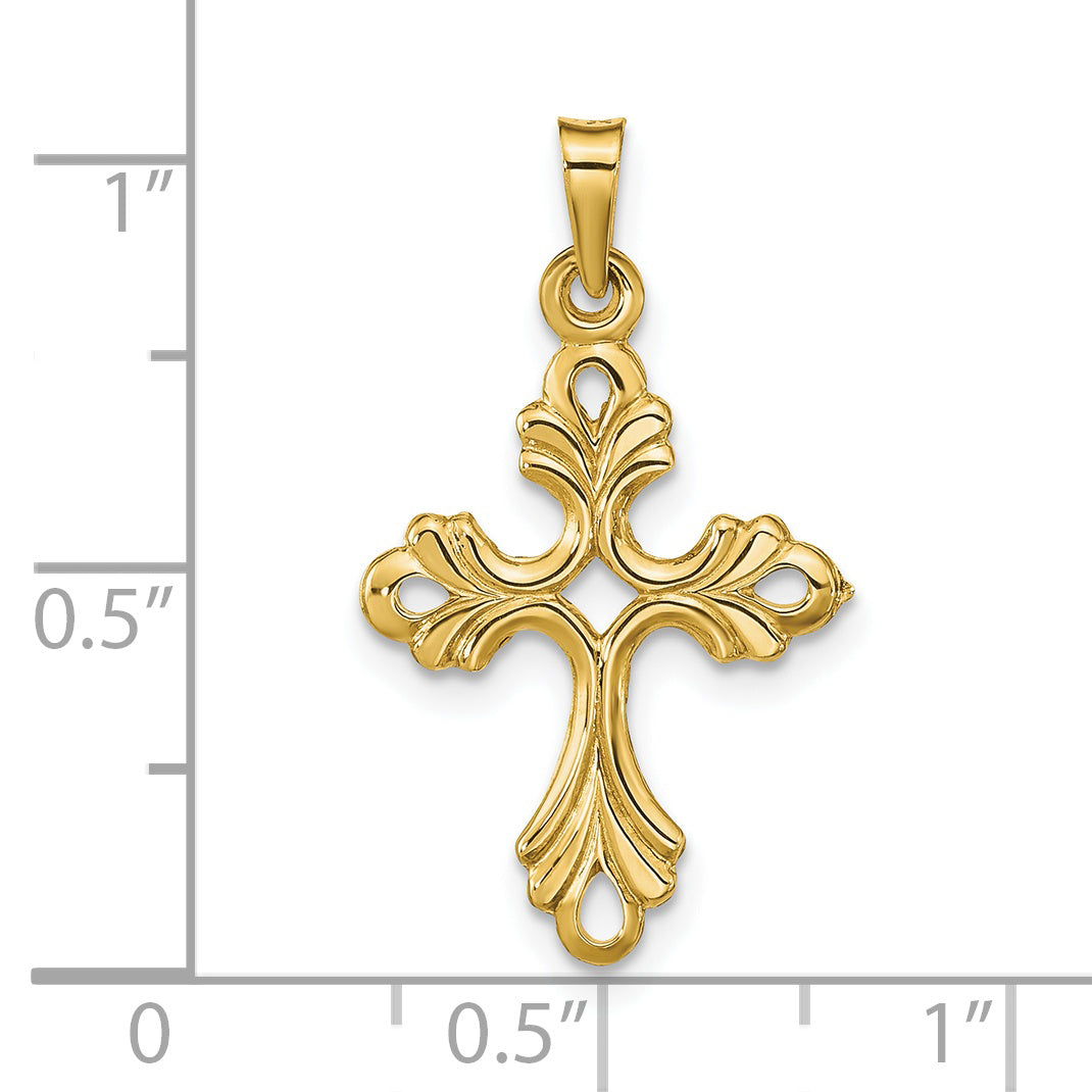 14k Polished Fleur De Lis Cross Pendant
