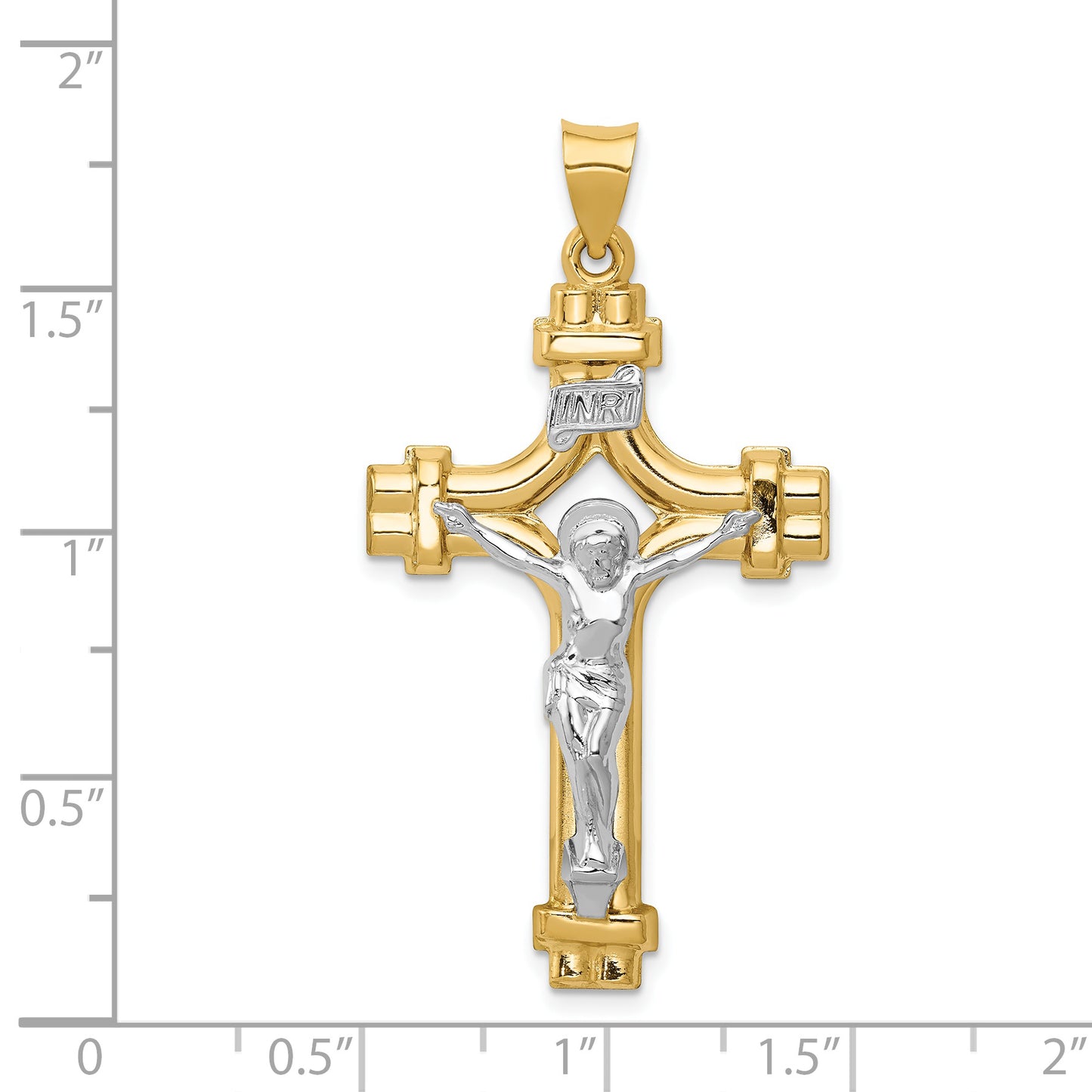 14k Two-tone Polished INRI Crucifix Pendant
