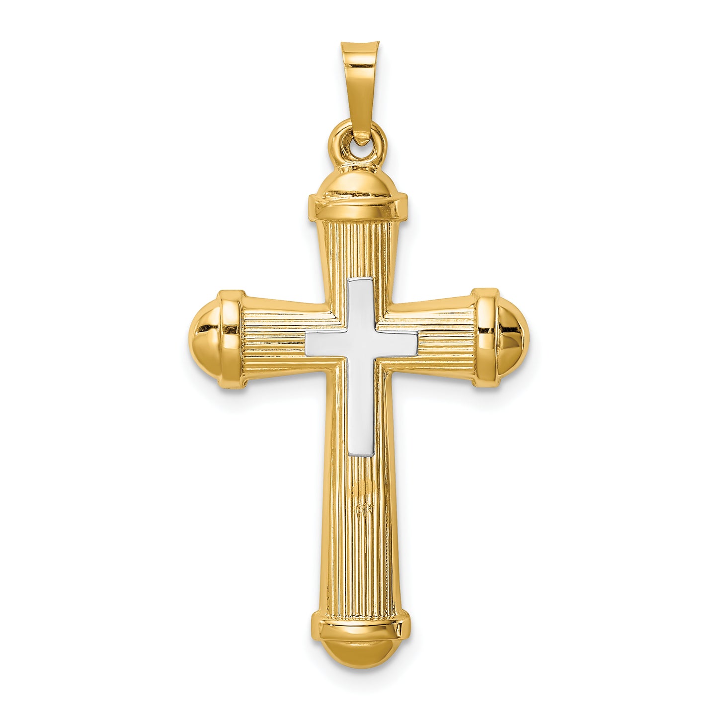 14k Two-tone Hollow Polished Cross with Center Cross