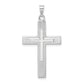 14k White Gold Polished Solid Striped Double Cross Pendant