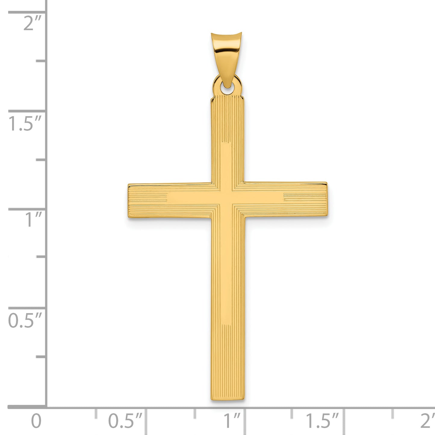 14k Polished and Line Design Solid Cross Pendant