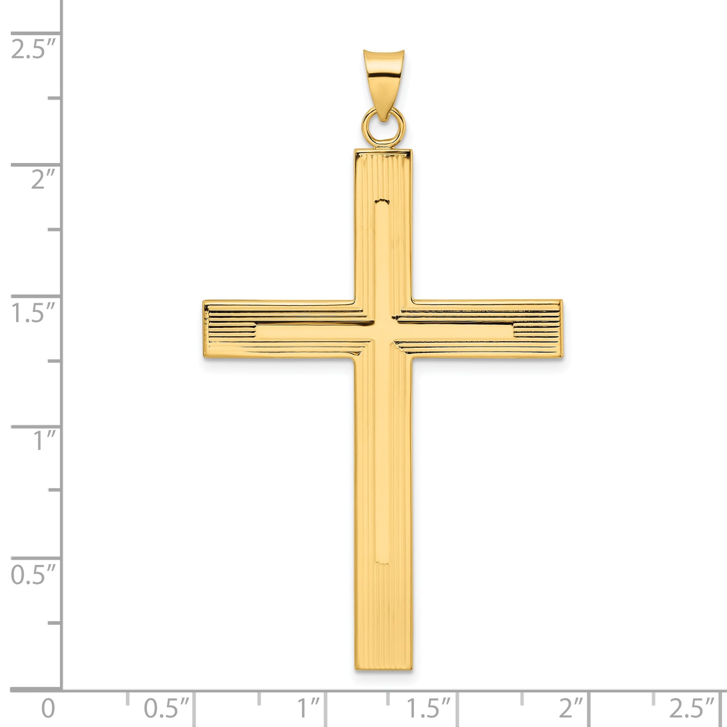 14k Polished and Line Design Solid Cross Pendant