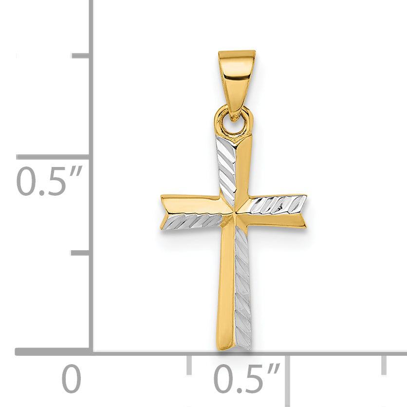 14k with Rhodium Diamond-cut Small Latin Cross Pendant