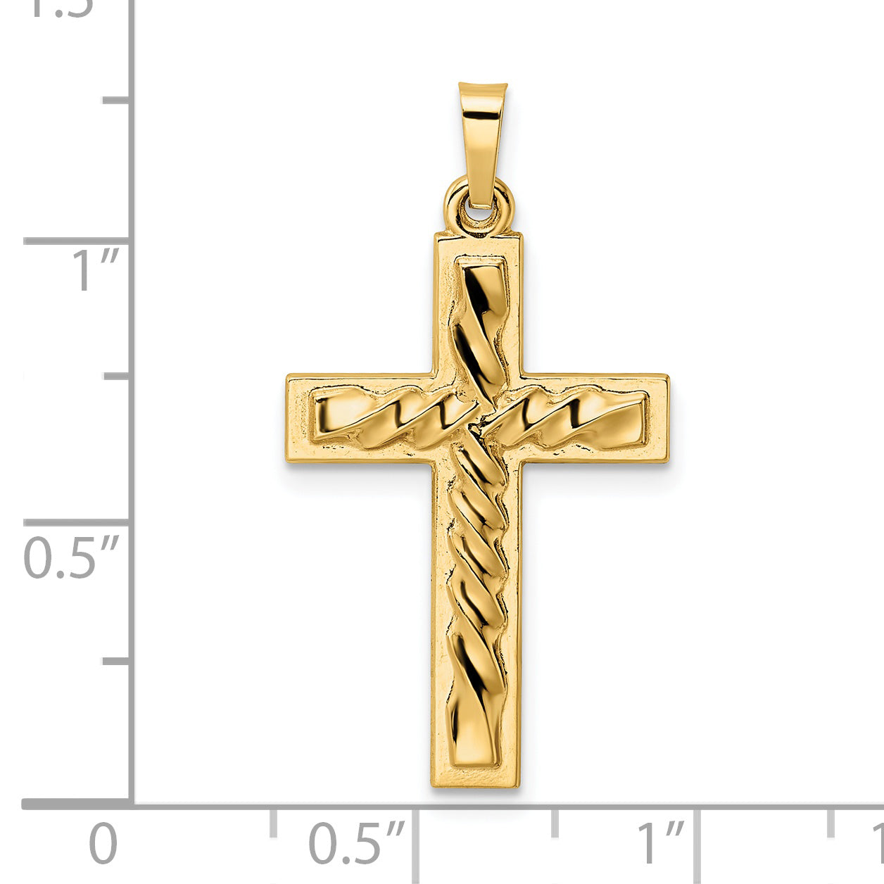 14k Polished and Twisted Hollow Cross Pendant