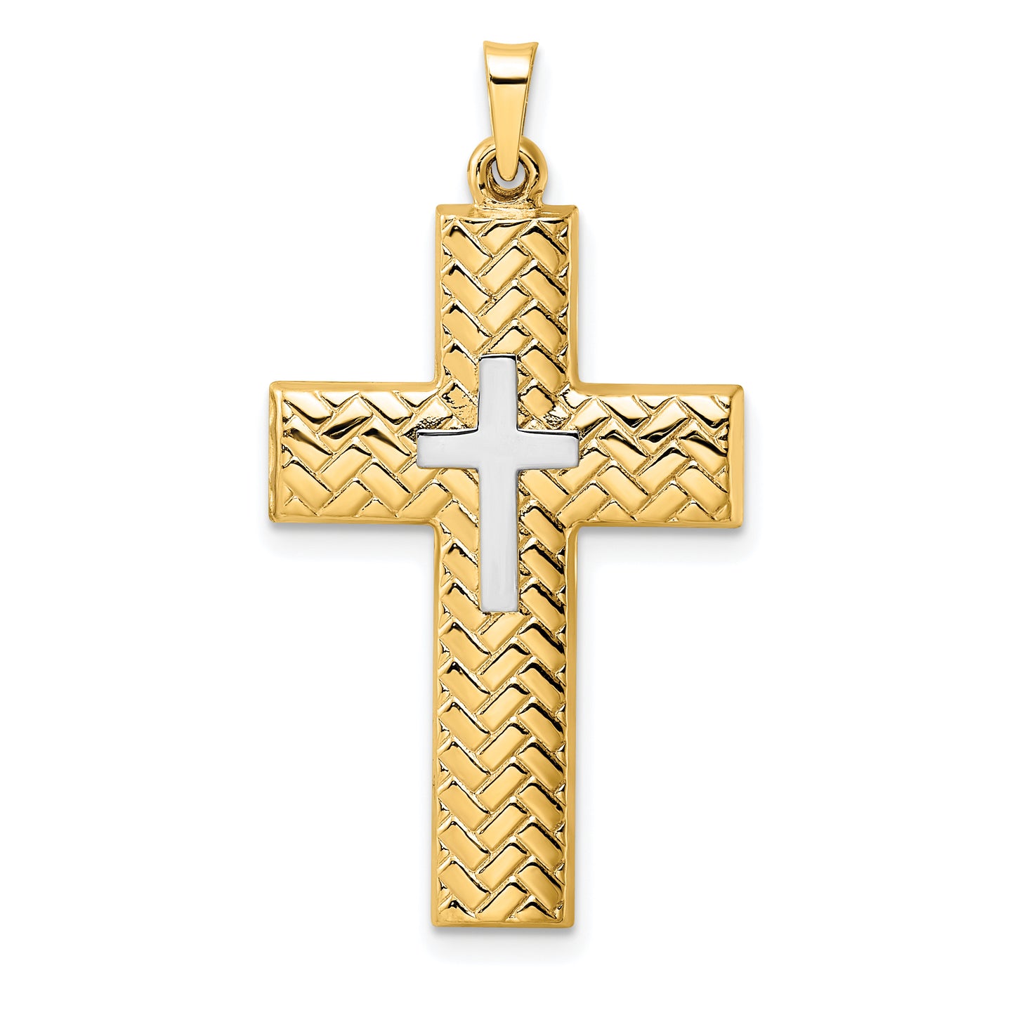 14k Two-tone Polished Hollow Woven Double Cross Pendant