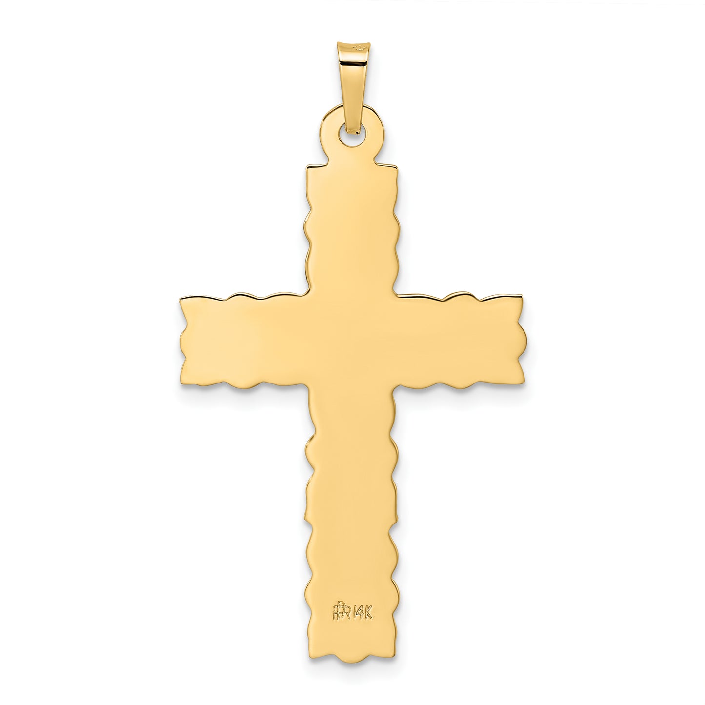 14k Polished and Textured Floral Solid Cross Pendant